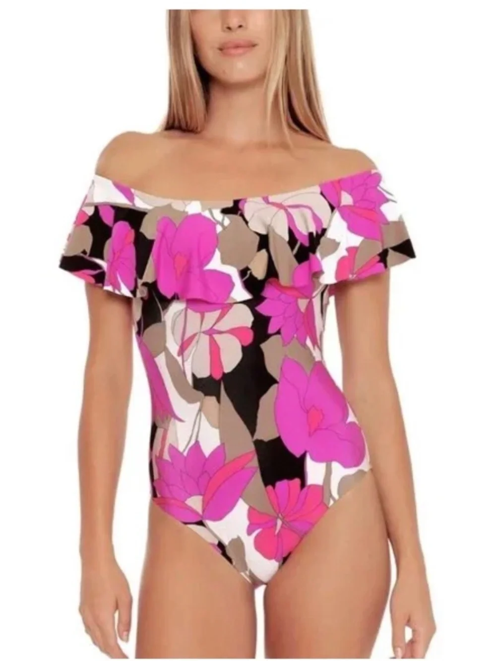 NWT Trina Turk Lynx Gemini Off Shoulder‎ One Piece Swimsuit Size 10 7